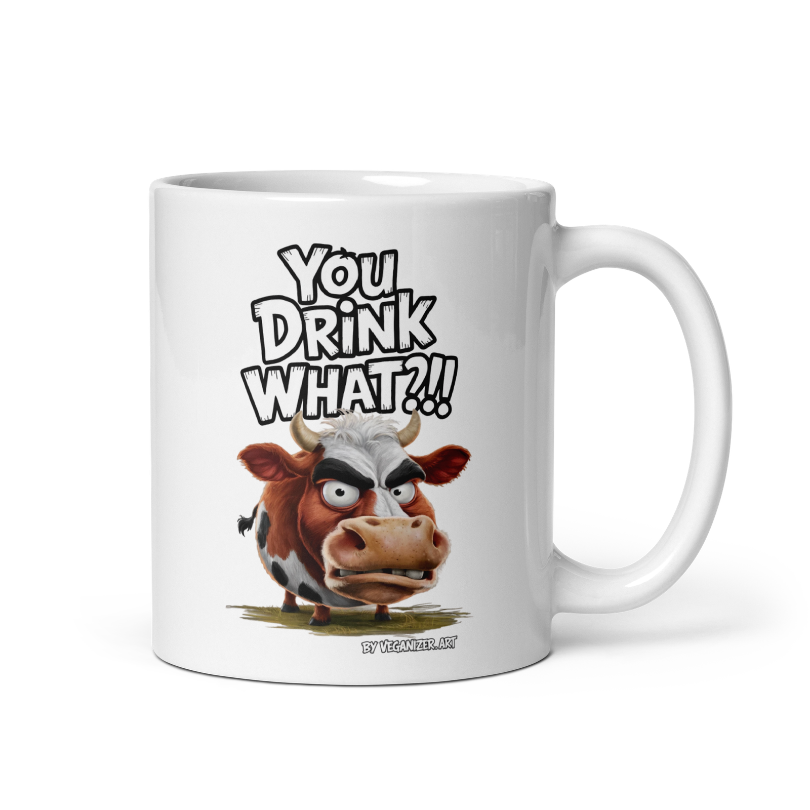 White glossy mug – Angry Cow – You drink what?