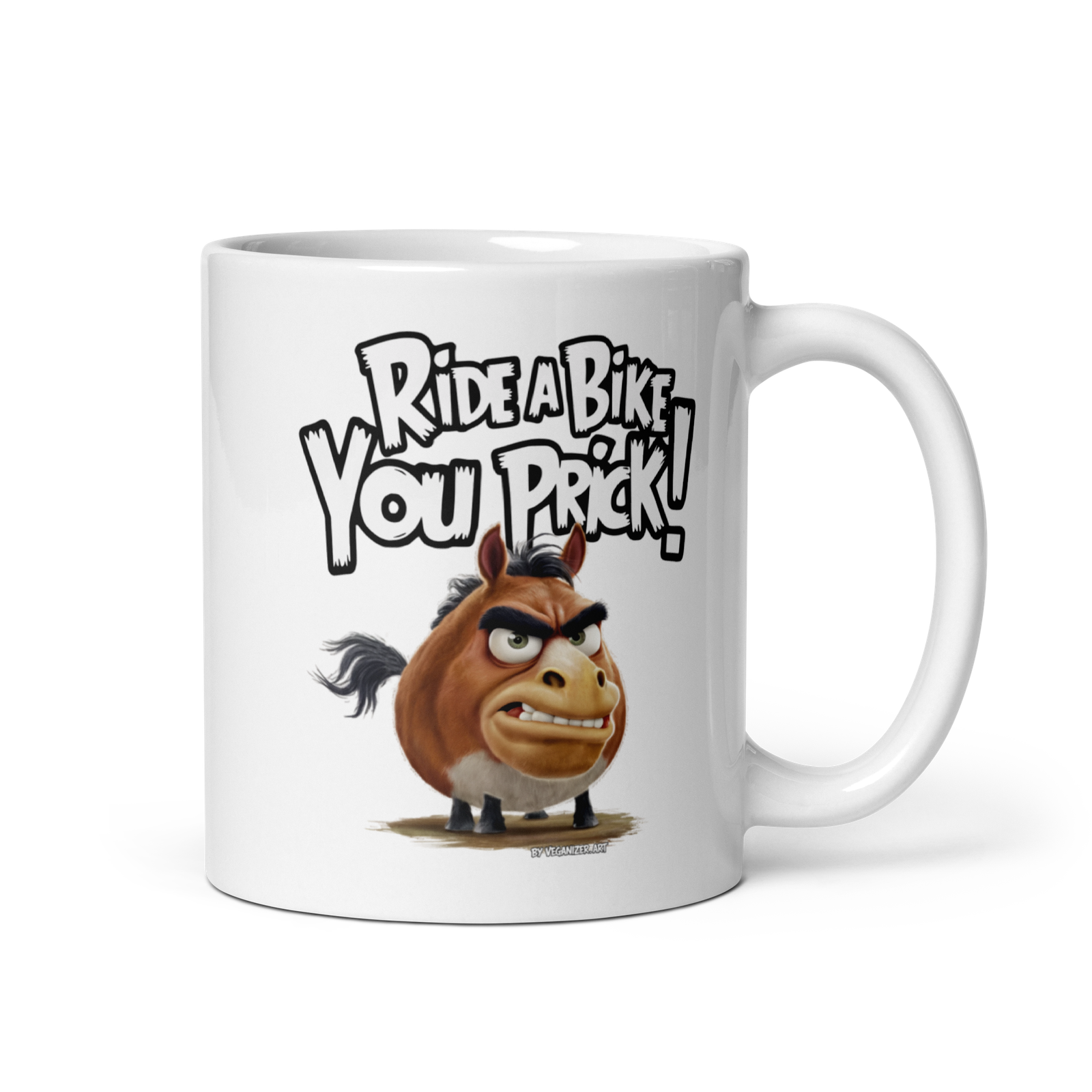 White glossy mug – Angry Horse – Ride a bike you prick