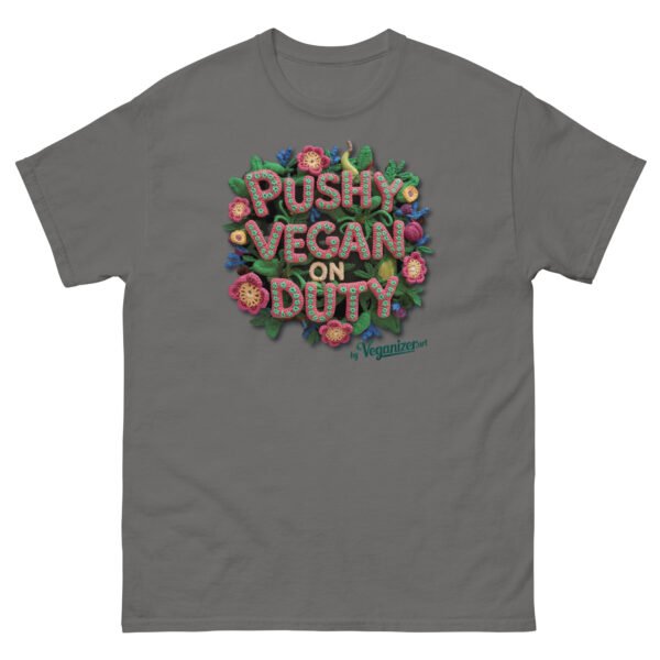 Unisex classic tee - Pushy Vegan on Duty - Image 3