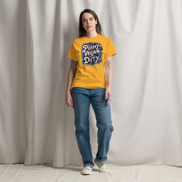 Unisex classic tee - Pushy Vegan on Duty - Image 5