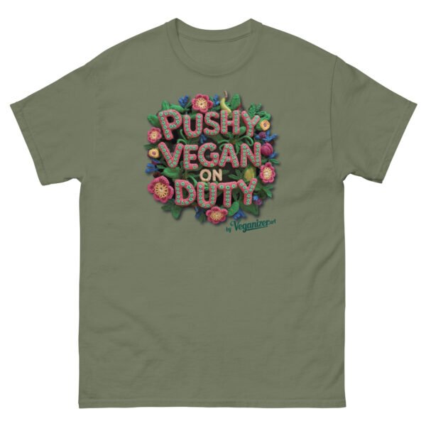 Unisex classic tee - Pushy Vegan on Duty - Image 7