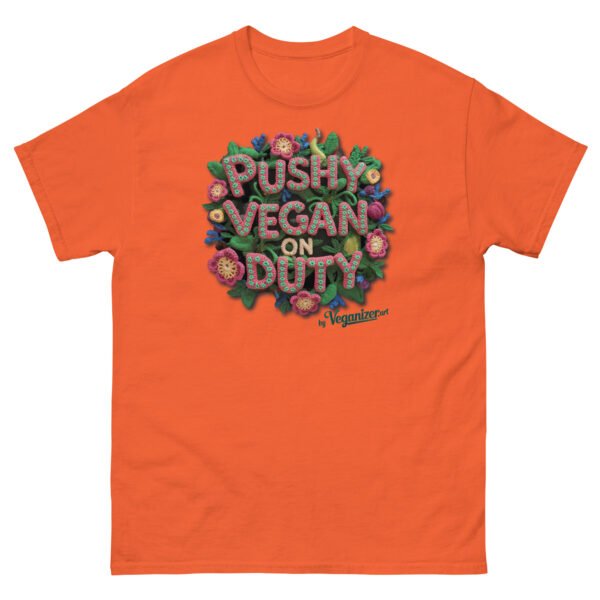 Unisex classic tee - Pushy Vegan on Duty - Image 4