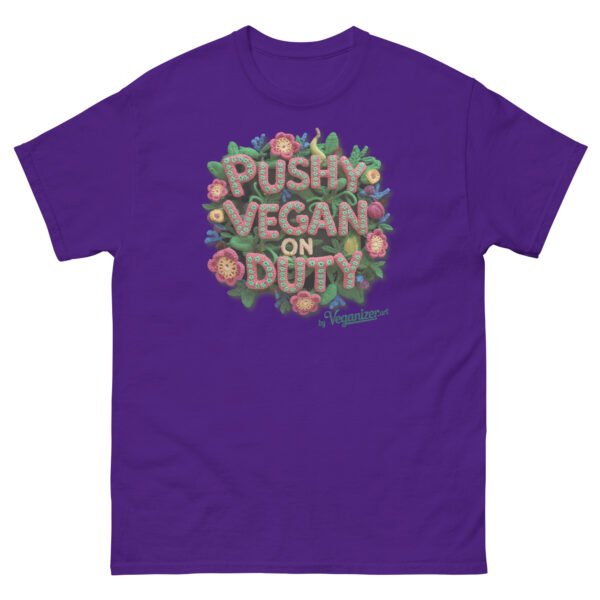 Unisex classic tee - Pushy Vegan on Duty - Image 2