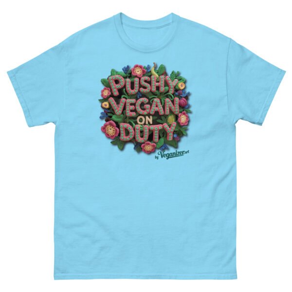 Unisex classic tee - Pushy Vegan on Duty - Image 6